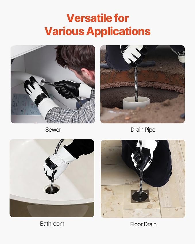VEVOR Drain Cleaner Machine 50 FT x 3/8 Inch, Auto Feed Sewer Snake Auger on Wheels, Portable Drain Cleaning Machine with 4 Cutters & Air-activated Foot Switch for 2" to 4" Pipes
