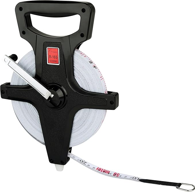 Champion Sports Open Reel Measuring Tapes – Durable Hand Crank with Metal Spike, Dual-Sided Feet & Meters, Perfect for Track & Field and Long Jump, 165 Feet/50 Meters
