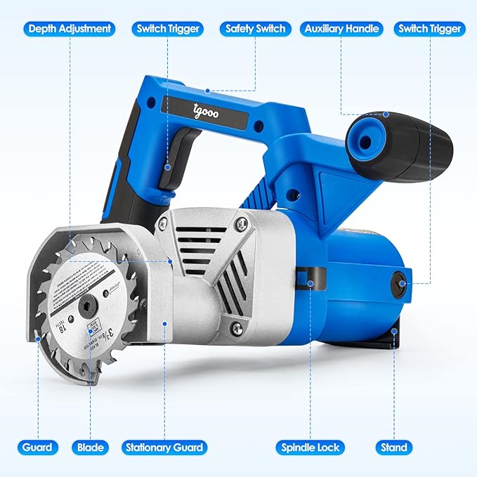 Toe Kick Saw EKS85, 3-3/8 in. Blades, 2 Alloy Blade for Woods, 1 Diamond Blade for Tiles and Stones, Flush Cutting, Special Circular Saw for Removing Subfloor or Tiles