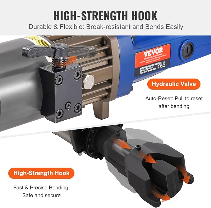 VEVOR Electric Hydraulic Rebar Bender, 1500W Portable Rebar Bending Machine, Bending up to 3/4 Inch #6 (6-20mm) within 4 Seconds, High Power Steel Rebar Bender w/Tool Case Oil Can,Black Blue RN-22