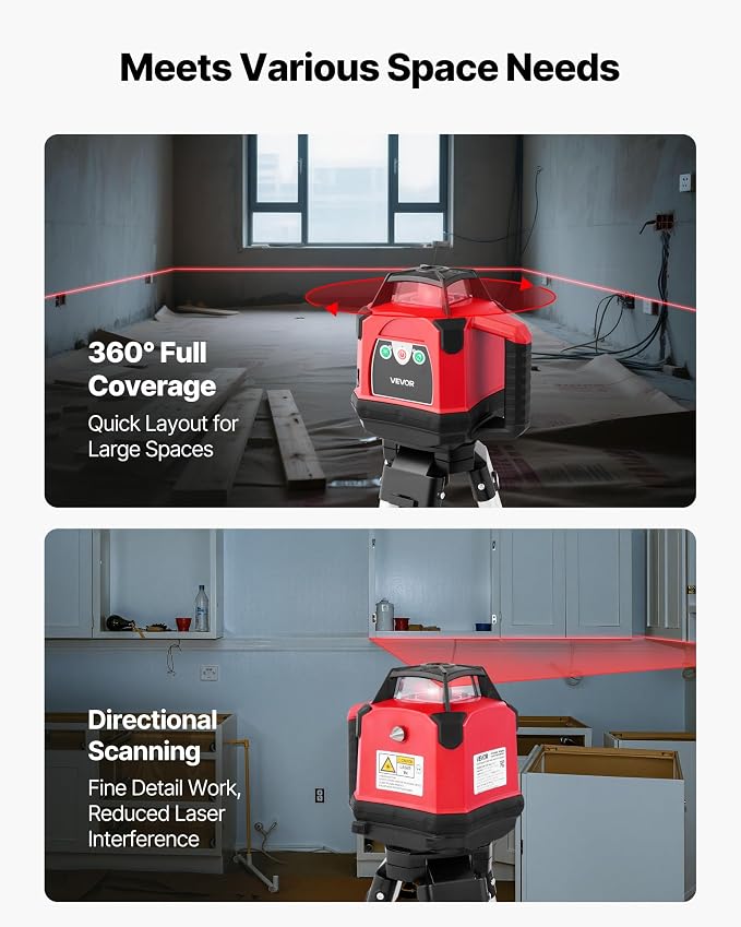 VEVOR Rotary Laser Level Kit, 1650ft 360-Degree Self Leveling Red Horizontal Laser Transit,with Heavy-duty Tripod, Receiver, Remote Control, Toolcase, IP54 Waterproof, 0.06 in/100 ft for Construction