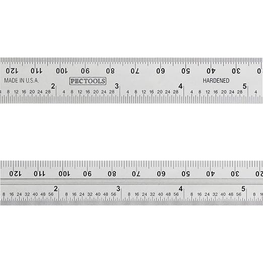 PEC Precision Double Square - 4 Inch Adjustable Machinist Square, Hardened Tempered Steel Blade, Satin Chrome Finish, Graduations 1/32,1/64", 0.5mm,1mm, Made in USA
