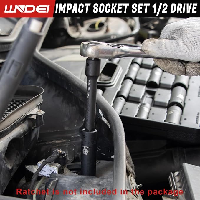 LLNDEI 1/2" Drive Deep Impact Socket Set 37Pcs SAE/Metric CR-MO | 3/8"-1-1/4" & 8-24mm, Spark Plug 16/21mm, Universal Joint & Extensions, for Auto, Truck & Heavy Equipment