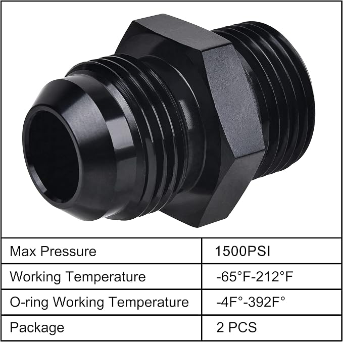 EVIL ENERGY 12AN Flare to 12AN ORB Male Fuel Rail Adapter 2PCS Bundle with Adjustable 3AN-12AN Wrench Aluminum Black