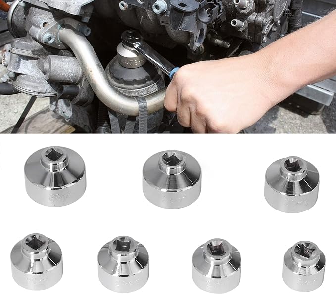 7pcs Oil Filter Cap Wrench Socket Set 3/8in Drive 24 27 29 30 32 36 38mm Replacement for