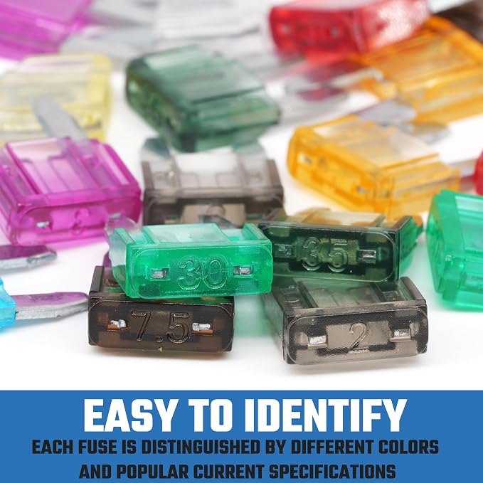 NEIKO 50503A Mini Car Fuses Assortment Set, 120pc, Fast Acting, Auto Fuses Kit, Standard Sizes, 2A, 3A, 5A, 7.5A, 10A, 15A, 20A, 25A, 30A, and 35 Amp, Marine Boat, RV, Car Fuse Kit, Fuse Puller