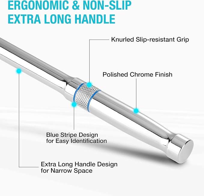 DURATECH Extra Long Handle 1/2-Inch Drive Ratchet, 90-Tooth Ratchet Wrench | Quick-Release Socket Wrench with 20" Extra Long Handle, Teardrop Ratcheting, Reversible, CR-V Made, CR-MO Head,Full Polished