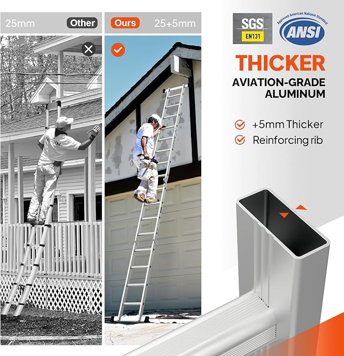 15.5 FT Folding Ladder, LUISLADDERS Multi-Purpose Ladder, Aluminium Extension Ladders 7 in 1 Heavy Duty Combination EN 131 Standard