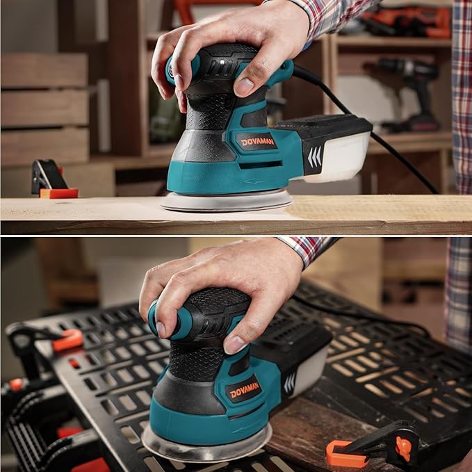 DOVAMAN ROS01A Orbital Sander, 3A Random Orbit Sander, 6 Variable Speeds, Up to 13000 rpm, 12pcs Sandpapers, 5in Sanding Pad, Dust Collection, Electric Sanders Perfect for Woodworking