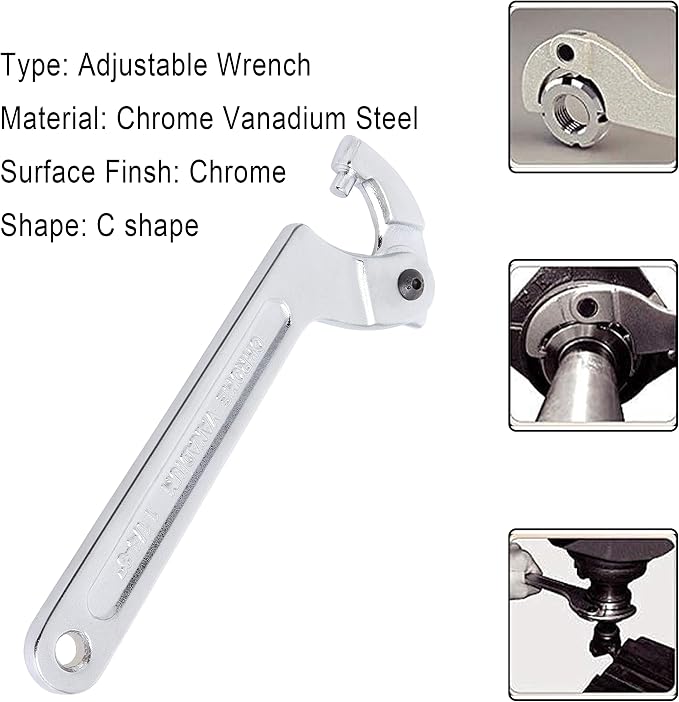 Adjustable C Pin Spanner Hook Wrench Set, Chrome Vanadium Steel 4 Size | 3/4-2", 1-1/4-3", 2-4-3/4", 4-1/2-6-7/10" Round Head Pin Spanner Wrench, Hydraulic Cylinder Tools for Lock Nuts and Bearings