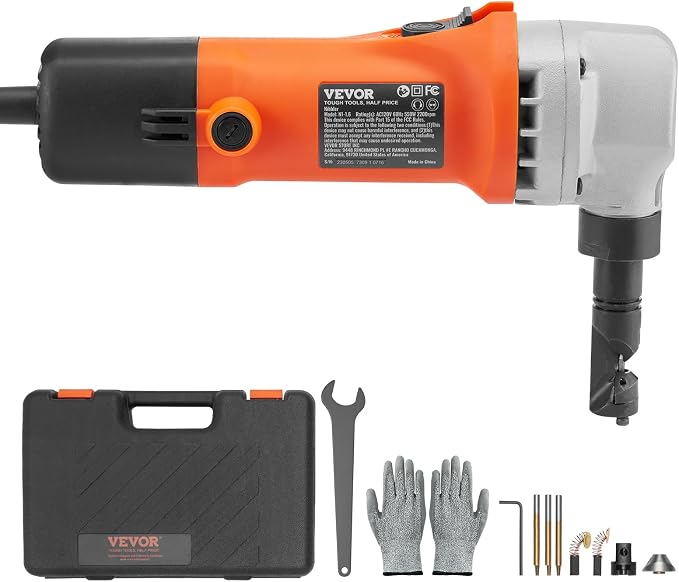VEVOR Sheet Metal Nibbler, 550W, 2200 RPM Speed, 360 Degree Rotation Electric Nibbler Metal Cutter, Lightweight, Straight Curve and Circle Cutting for Stainless Steel, Aluminum, Plastic, Wood Board