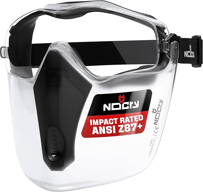 NoCry Safety Face Shield Mask for Work with Premium Anti Fog and Anti Scratch Technology — Durable ANSI Z87.1 Certified Grinding Face Shield with Extreme Impact Resistance