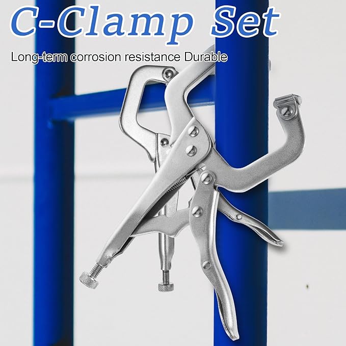 4 Pcs Heavy Duty C-Clamp Locking 6 Inch, 9 Inch, 11 Inches Vise Grip Clamps with Swivel Pad Locking Pliers Adjustable Welding Clamp for Electrician Maintenance, Wood Working, Welding and Craftsmen