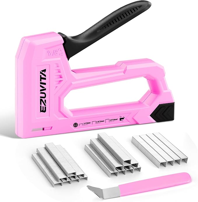 Light Duty Staple Gun for Wood, Pink Upholstery Staple Gun Kit with 2000pcs JT21 Staples 1/4, 5/16, 3/8 inch and Staple Remover, Stapler Gun for Crafts, DIY, Classroom, Mothers Day Gift