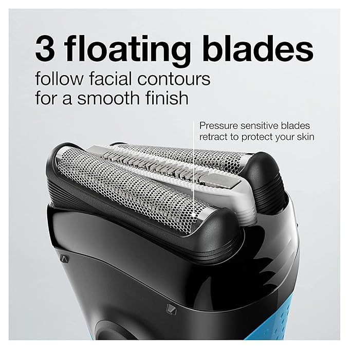 Braun Electric Series 3 Razor with Precision Trimmer, Rechargeable, Wet & Dry Foil Shaver for Men, Blue/Black, 4 Piece (Pack of 2)