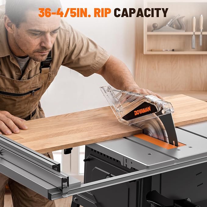 DOVAMAN 10-Inch 15A Table Saw, Tablesaw/W Stand, Max Cutting Height: 2.48" (45°) / 3.35" (90°), 5300 RPM Copper Motor, Extension on One Side, Multifunctional Table Saw for Various Wood Working