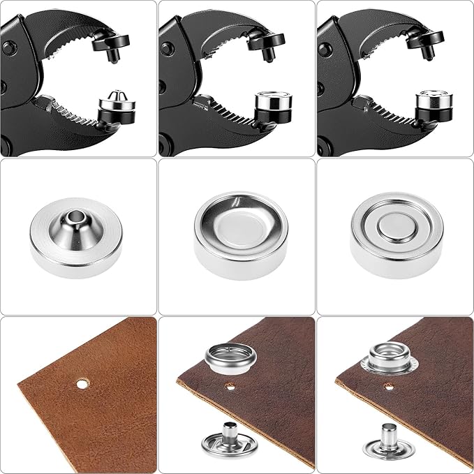 QWORK Heavy Duty Snap Fastener Tool kit, Snap Button Tool with 3 Dies and 40 Sets 15mm Buttons, Boat Cover Snaps, for DIY Cover Leather Buckle Repair