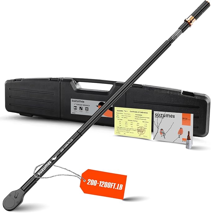 SUZUME 1 Inch Torque Wrench (200-1200 Ft.Lb/ 271-1627 N.m) ±3% Accuracy Loud Click Reversible Head Cr-V Steel Torque Wrenches for Mining Equipment, Marine Vessels, Construction Machinery,Rail