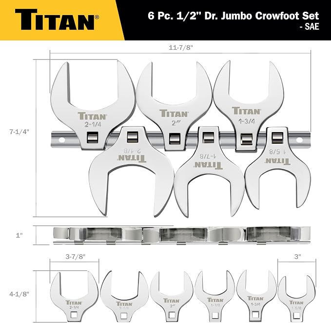 Titan 17676 6-Piece 1/2-Inch Drive SAE Jumbo Crowfoot Wrench Set
