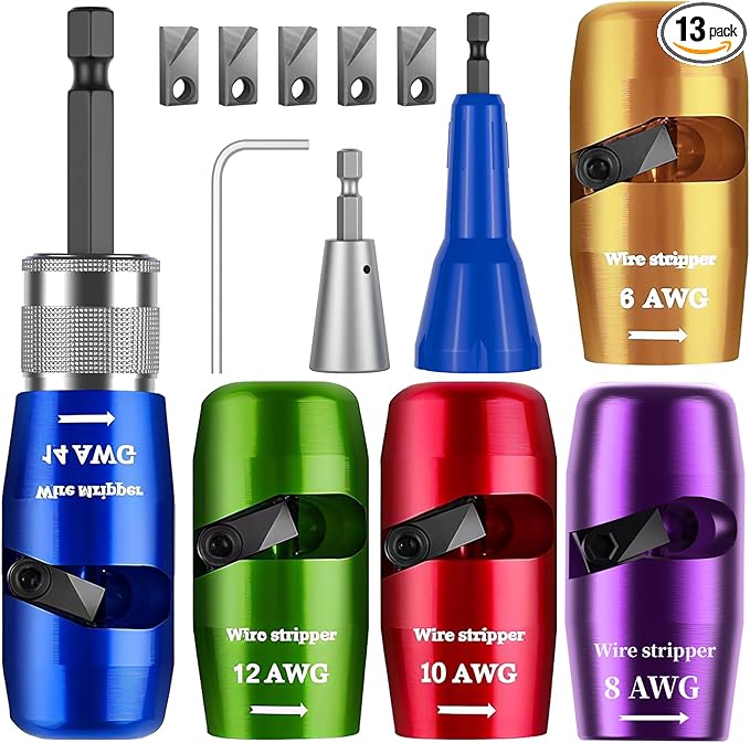 Wire Stripper Twister Tool for Drill, 2026 Upgraded Wire Stripping Tool & Wire Twisting Connector for Cutters 6-14 AWG, 8 In 1 Professional Electrician Twister Stripping with 5 PCS Blade