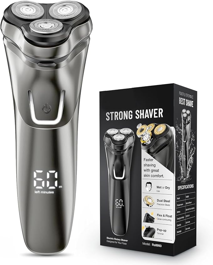 Electric Shaver for Men Cordless: 𝐒𝐞𝐧𝐬𝐢𝐭𝐢𝐯𝐞 𝐒𝐤𝐢𝐧 𝐂𝐚𝐫𝐞, Rotary Shaver for Men - 𝟒𝐃 𝐅𝐥𝐞𝐱 𝐁𝐥𝐚𝐝𝐞𝐬, IPX6 Waterproof, USB Fast Charging, Pop-up Trimmer, Elegant Black