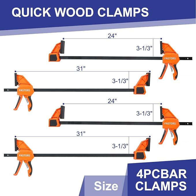 4-Pack 24 Inch Bar Clamps Set,Woodworking Clamps Heavy Duty 350LBS Throat Depth 3-1/3”,Quick Grip/Spreader One-Handed Wood Clamp with Quickly Change Button