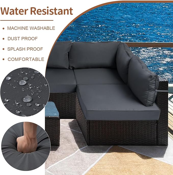 14 Piece Outdoor Patio Cushion Covers Replacement, Waterproof Outdoor Furniture Cushion Covers, Fit 7 Pcs 6 Seater Wicker Rattan Conversation Sofa Set,Dark Gray(Only Cover) 25.6x25.6in