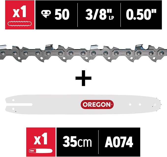 Oregon 14-Inch Replacement Chainsaw Bar and S50 AdvanceCut Chainsaw Chain Combo, 50 Drive Links, Pitch: 3/8", .050" Gauge (105667), fits Several Stihl Models, Grey