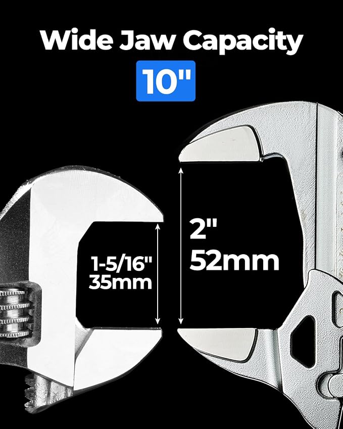 toolant 10-Inch Chrome Plated Pliers Wrench, CR-V Adjustable Wrench with Anti-Rust Coating, Smooth Parallel Jaws, Comfort Grip and Storage Pouch for Home Repair, Plumbing, Nuts, Water Pipes