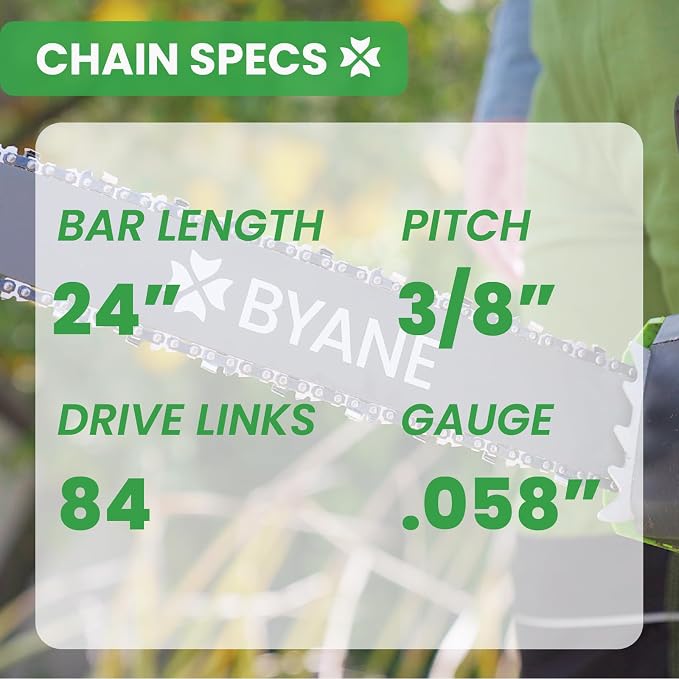 BYANE 24-Inch Carbide Chainsaw Chain 3/8" Pitch .058" Gauge 84 Drive Links | Fits Husqvarna 372XP, 572XP, 395XP, 592XP and Echo CS-7310P