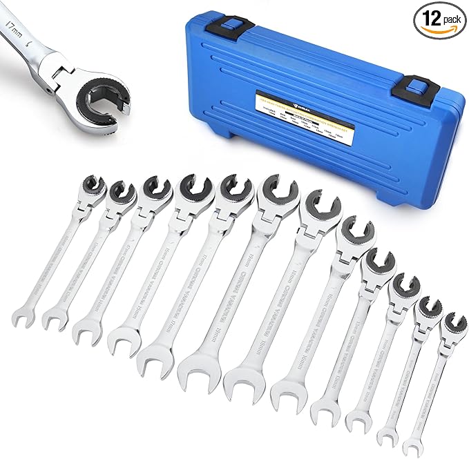12PCS Metric Flex-Head Ratcheting Wrench Set8-19mm Combination 72 Teeth | 180° Open Flex-Head,Tubing Ratchet Design,Chrome Vanadium Steel,Durable Combination Spanner Set for Automotive Use
