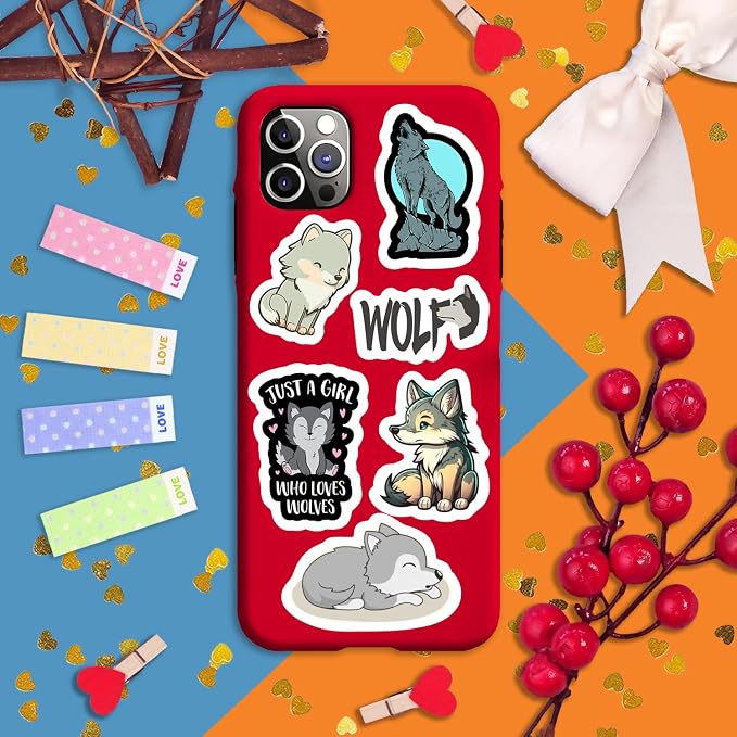 BulbaCraft Cute Wolf Stickers for Water Bottle and Laptop - Wolf Party Supplies & Decorations, Waterproof Vinyl Decals, Cute Animal and Wildlife Stickers, Gifts for Women & Men