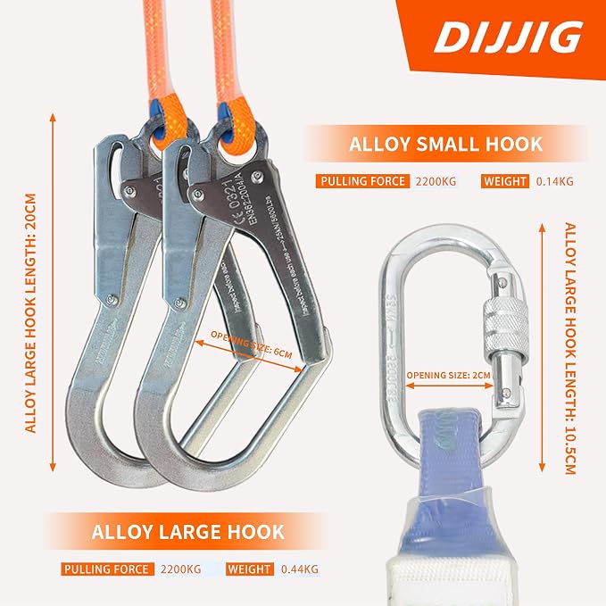 DIJJIG Safety Harness Fall Protection Kit with Shock Absorbing Lanyard | Safety Straps Upgrade Quick Buckles, Roofing Harness Construction Harness Para Construccion ANSI Compliant Orange