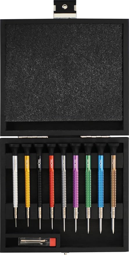 Horotec MSA01.020 (01.020-E) Set of Precision Watchmakers Screwdrivers in Aluminium and Stainless Steel Bits - Swiss Made, Red