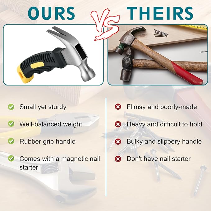 Small Claw Hammer - Mini Hammer for Women&Kids, Camping Hammer, Stubby Tack Hammer, Nail Hammer with Magnetic (Red)