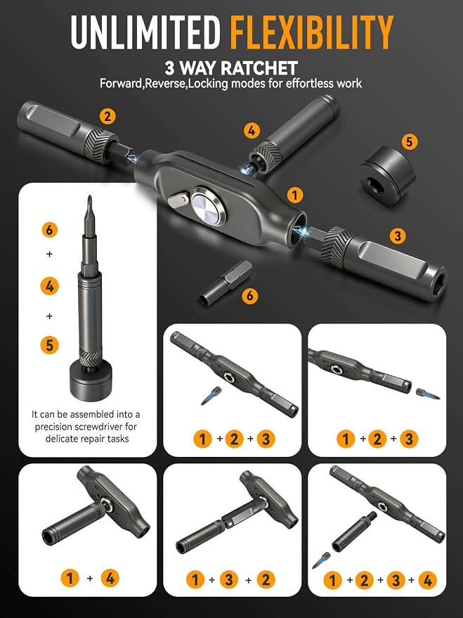 KELIN 78 IN 1 Magnetic Ratchet Screwdriver Set T-Handle Ratchet Screwdriver Kit with Diamond-Faceted Handle & S2 Steel Bits, for Home Daily Repair, Precision Repair, Gift For Men Husband
