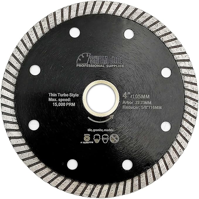 SHDIATOOL Super Thin Diamond Turbo Saw Blade 4 Inch Cutting Porcelain Ceramic Tile Granite Dia 105mm