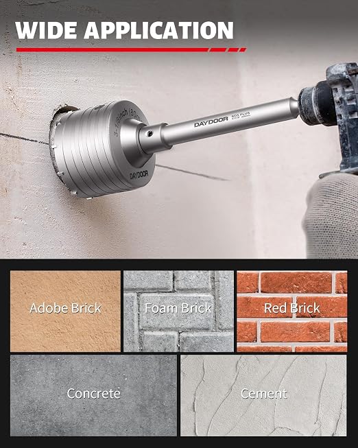 DAYDOOR 2" (50mm) Concrete Hole Saw with SDS Plus Shank Adapter, Tungsten Carbide Tipped Masonry Hole Saw, Heavy Duty Concrete Core Drill Bit for Brick, Cement Wall, and Stone
