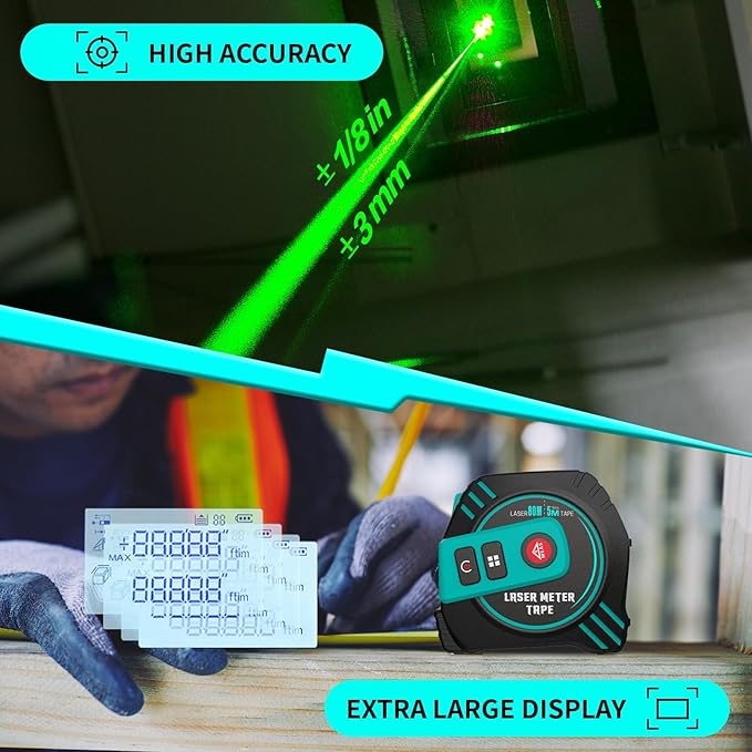 2-in-1 Laser Tape Measure 262ft Rechargeable Digital Tape Measure with Laser 16Ft Construction Measuring Tape for Woodworking and DIY, Pythagorean, Area, Volume, Ft/Ft+in/in/M Unit Magnetic Hook