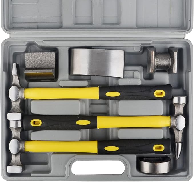 DAYUAN 7Pcs Auto Body Repair Kit, Craft Panel Beating Hammer and Dolly Set Hammer Dent Body Fender Tool