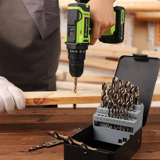Cobalt Drill Bit Set 21PCS M35 Metal Drill Bit Set for Steel 1/16"-3/8" Drill Bits for Hardened Steel, Stainless Steel, Alloy Steel, high Speed Steel with Index Case