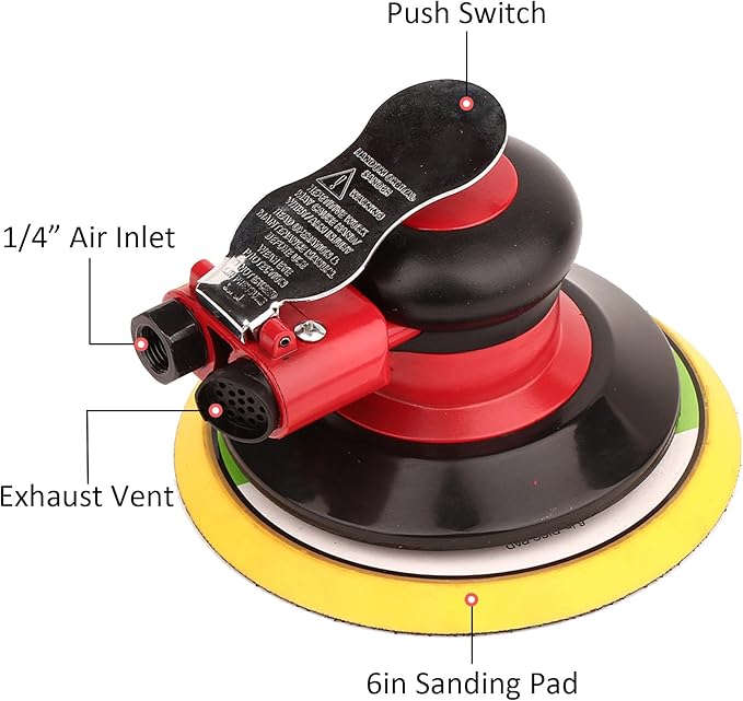 Professional Air Random Orbital Palm Sander, Dual Action Pneumatic Sander, Low Vibration, Heavy Duty … (6 inch)