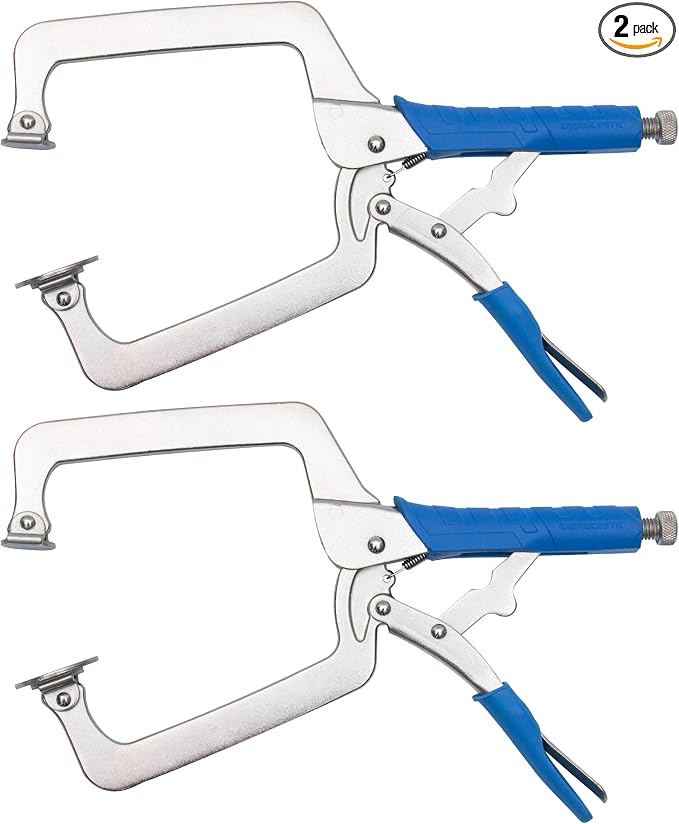DRAGONITE Heavy Duty C Clamp, Vise Grip Locking Pliers With Swivel Pads, 18 Inch Face Clamp for Woodworking, Welding and Pocket Hole Joinery, 2 Piece