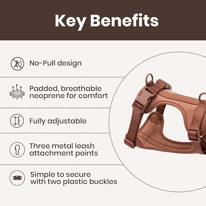 No Pull Dog Harness and Leash Set 3-in-1, Adjustable Anti Pull Dog Harness with Hands-Free Matching Leash and Poop Bag Holder, Easy Walk Dog Harness Medium, Small Sized Dog (Cocoa)