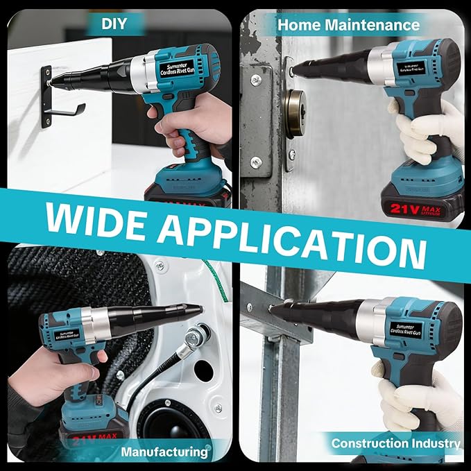 Cordless Electric Rivet Gun Tool, 21V Brushless Power Rivet Gun Kit with 2×2.0Ah Batteries & Charger, Automatic Pop Rivet Gun for 1/8", 5/32", 3/16" Rivets, Ideal for Auto Repair, Construction & DIY