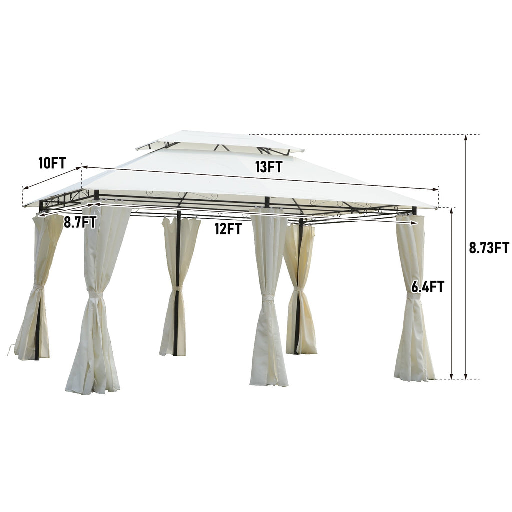 13x10 Outdoor Patio Gazebo Tent with Ventilated Double Roof and Sidewalls