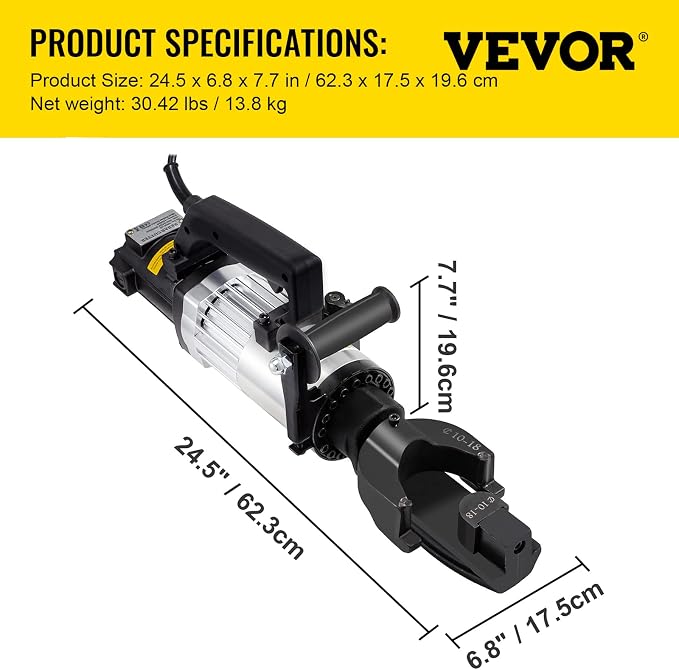 VEVOR 1.5KW Electric Rebar Bender, 1''(25mm) Hydraulic Electric Hand Held Rebar Bender, within 5s, 110V