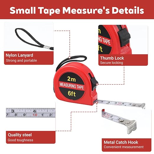 50 Pcs 6 FT Mini Tape Measure Retractable Bulk Small Measuring Tape Pocket Size Measurement Tool for Operation Christmas Items Party Favor Gifts Stuffers for Men (Red)