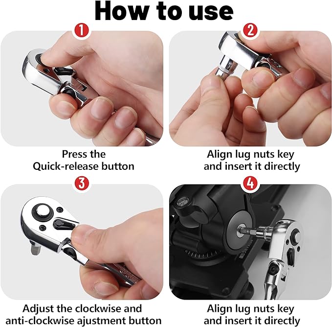 1/2 Inch Drive Stubby Ratchet Flex Head Ratchet 5.9"/150mm | 1/2 Ratchet Ratchet Wrench, Small Socket Wrench, 72 Tooth Quick Release Swivel Head Ratchet Cr-Mo Flexible Ratchet Handle