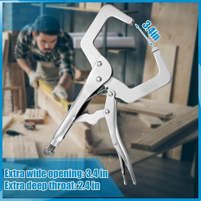 Yexiya 6 Pcs 11 Inch Locking C Clamp Original Lock Regular Tips Plain Adjustable Alloy Steel Locking C Clamp for Woodworking Carpentry Welding Electrical Equipment, Silver